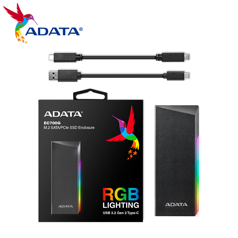 Original ADATA EC700G SATA/PCIe M.2 SSD Enclosure USB 3.2 Gen 2 Type C M2 SSD Case With RGB Lighting