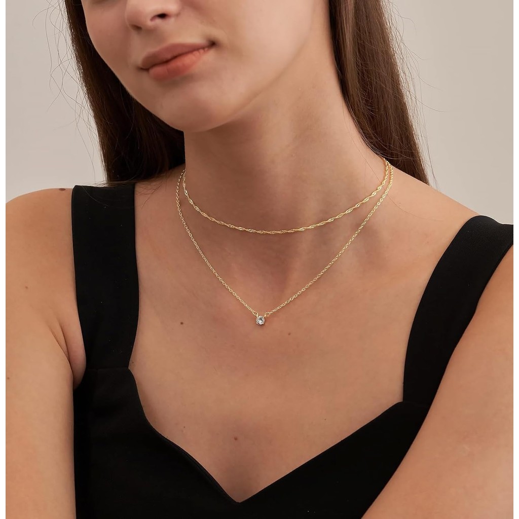 Kalung Choker Rantai Emas Putih dengan Batu Zicronia, Perhiasan Sederhana untuk Wanita
