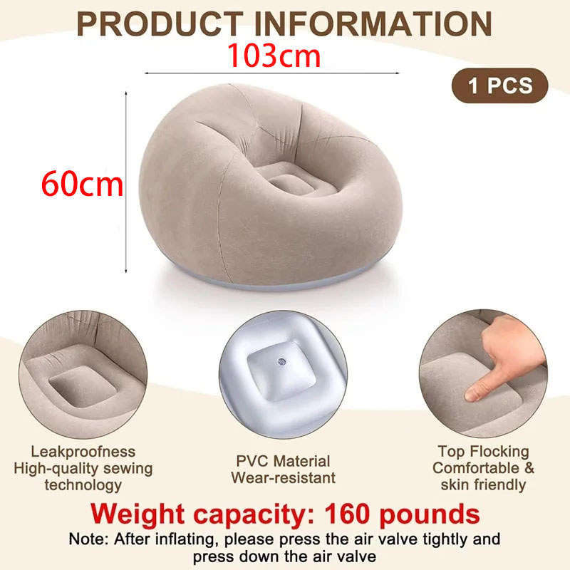 Adult Inflatable Bean Bag Chair, Lazy Sofa, Foldable Portable Inflatable Chair Suitable for Movies,