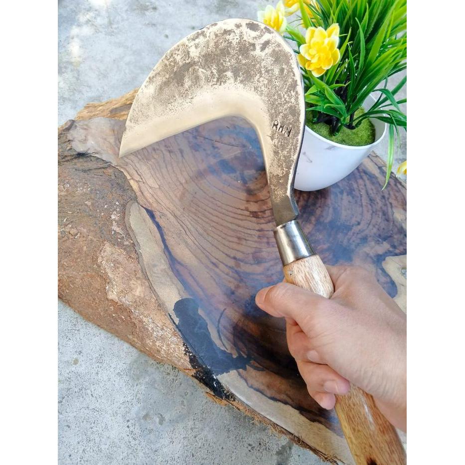 arit garut full pemangkas padi dan rumput baja leher panjang handle kayu sonokeling pernis gen 1