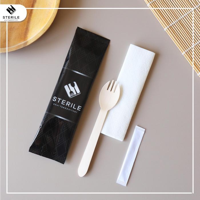 Sterile set spork kayu, tissue, tusuk gigi premium / wooden spork
