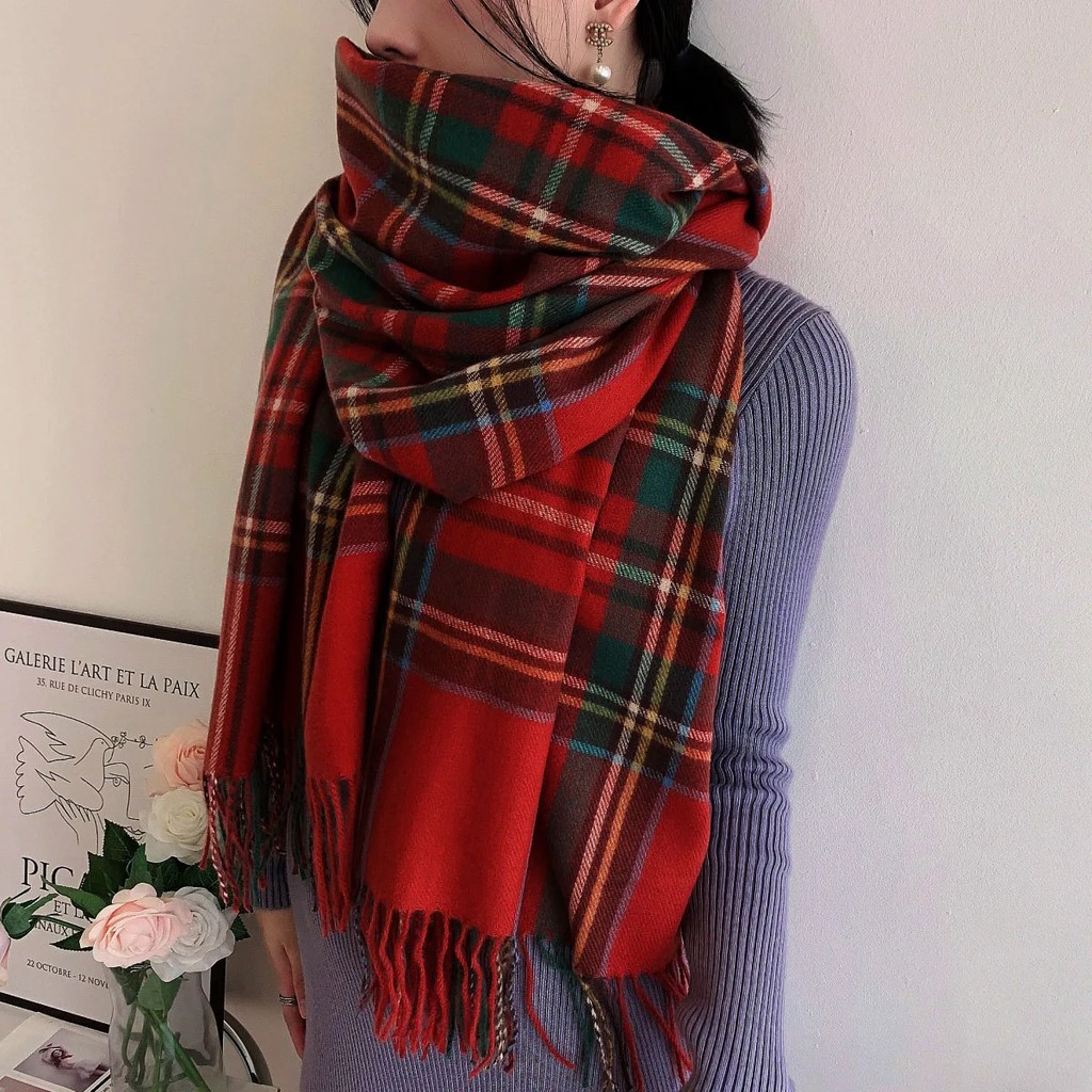 Women's Fashion Scottish Style Tartan Warm Scarf Plaid Soft Long Wrap Shawl Christmas Valentine's