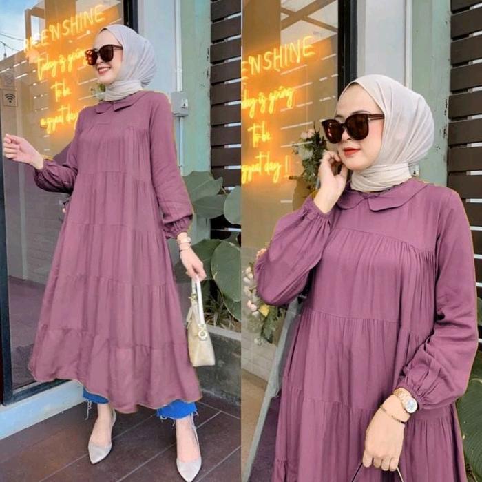 Midi Dress Twill/Midi Dress Twill Premium/Midi Dress Rayon Twill Bahan Tebal Lembut Dan Super Adem