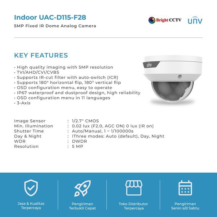 UNV UAC-D115-F28 Analog Camera 5MP Fixed IR Dome Indoor