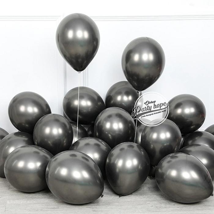 isi 10 Balon Chrome Hitam / Balon Metalik Chrome Black / Ballon Latex Metalic