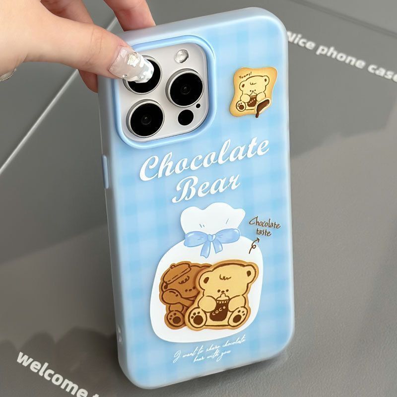 Girl Beruang Fancy Blue Kotak-Kotak Jelly Color 2 In 1 Case Casing Hp Oppo Reno 15F 5G Reno 15 Pro M