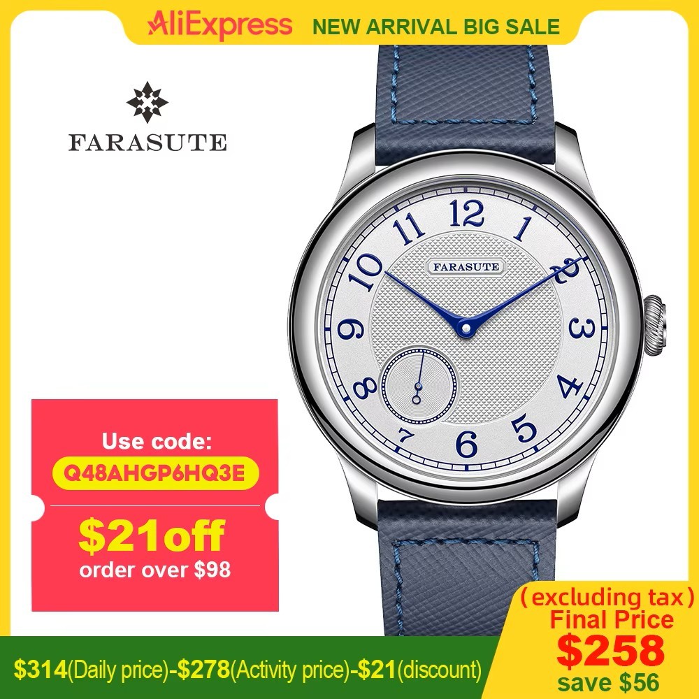 FARASUTE NEW Machinery Men Watch Salmon Dial St17 Manual Mechanical Watch Small Second Vintage