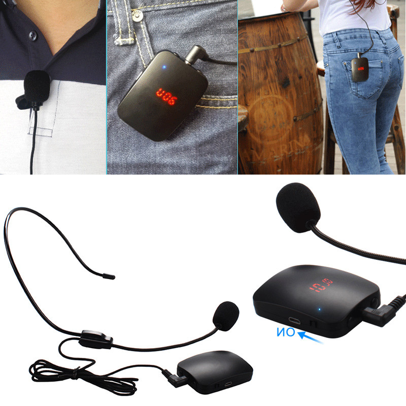 Fm Wireless Microphone Transmitter With Headset Mic & Lapel Mic For Teacher Tour Guide Headworn Fm