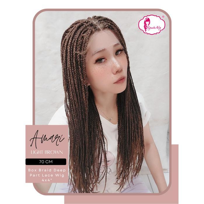 Ryuuta Wig Box Braids Deep Part Lace Front Wig Kepang Gimbal Panjang Amari Hitam Coklat Pirang