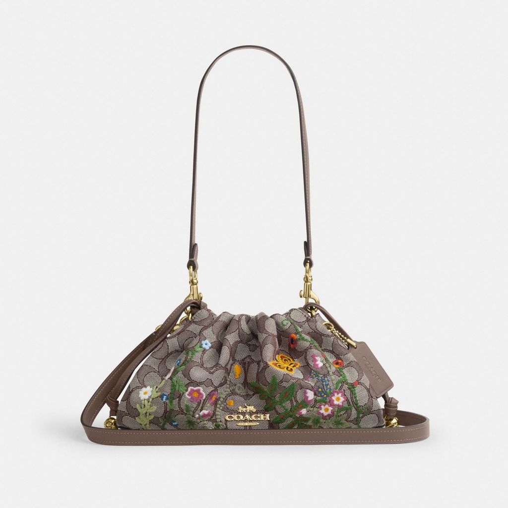 Coach Faye Shoulder Bag in Signature Jacquard with Floral Embroidery - Tas Bahu Wanita
