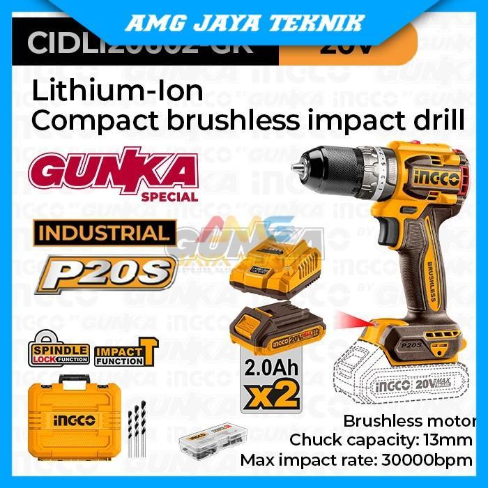 Bor Tembok Beton Baterai Brushless Impact Drill 13mm INGCO CIDLI20602