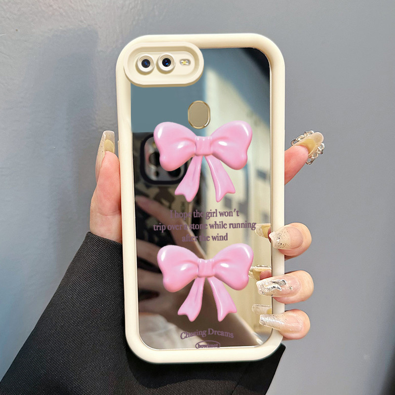 Casing Hp Untuk OPPO A7 OPPO A5s OPPO A12 OPPO A12S A11k Case Pink bow 3D Tiga Dimensi Cesing Mirror