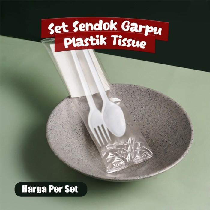 Sendok Plastik - Garpu Plastik + Tisue SET - Sendok Garpu Plastik Tisue Catering - Sendok Garpu