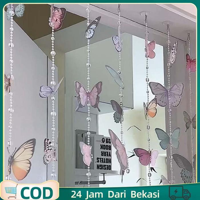 Beaded Curtain 6M Tirai Benang Kupu Kupu Tirai Manik Kupu Kupu Tirai Manik Manik Untuk Pintu