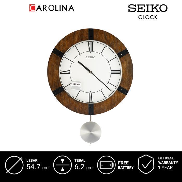 Jam Dinding SEIKO Analog QXC241B White Dial Dark Brown Wooden Case