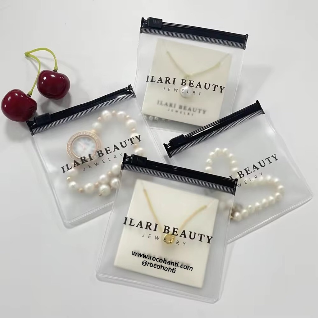 Custom Logo Rings Necklace Earrings Storage Ziplcok Pouch Small Clear Frosted Pvc Plastic Zipper