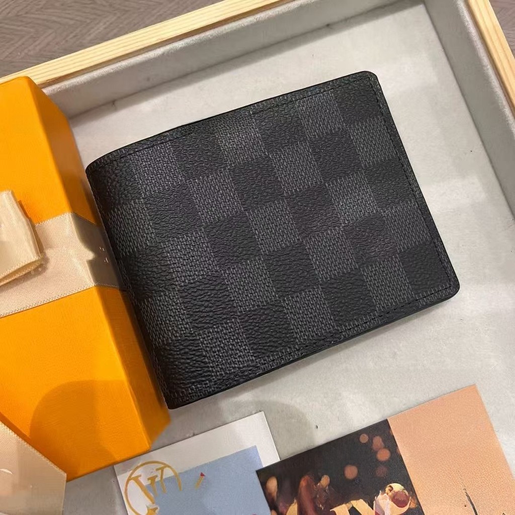 Limited Vip Gift Black Chessboard Pattern Foldable Men's Wallet Not for Sale Tag Casual Travel Style