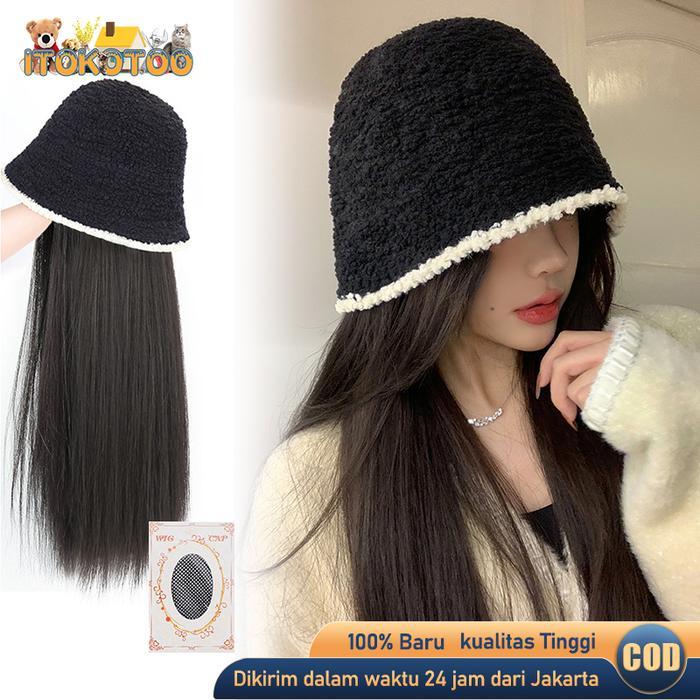 Topi Rambut Palsu Panjang Topi Wig Wanita Fashion