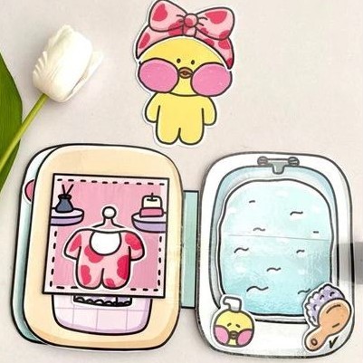 Yellow duck Paper Doll House sticker Cartoon powder blusher duck quiet book scrapbook DIY children
