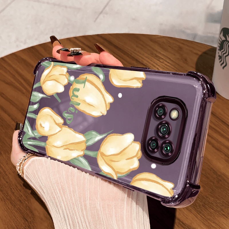 Casing Hp untuk Xiaomi POCO X3 POCO X3 NFC POCO X3 Pro Case Tulip kuning Kasing Cesing Sembunyikan u