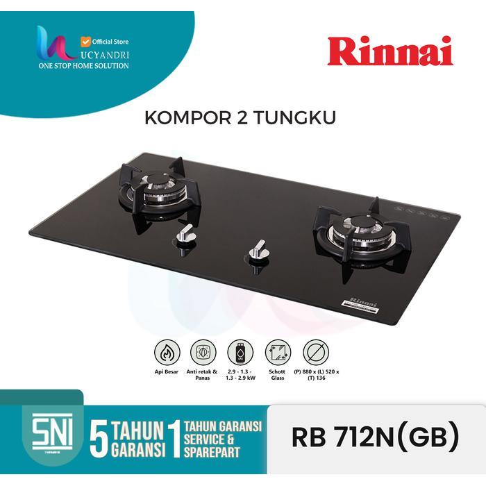 Kompor Gas Tanam Rinnai RB-712N(GB) / Rinai RB712NGB / 2 tungku ORI