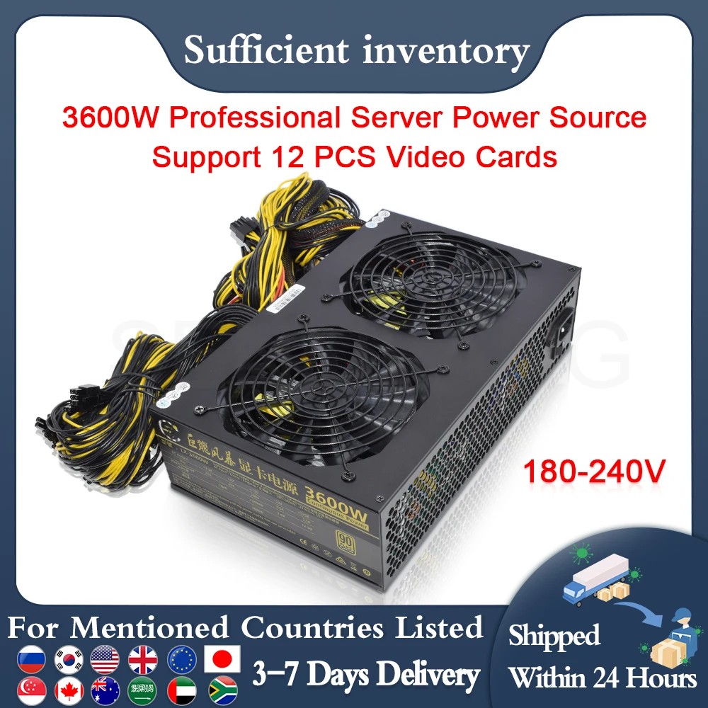 High Quality 3600W ATX Power Supply Bitcoin Support 12 Card Miner Rig Pico BTC ETC Mining PSU
