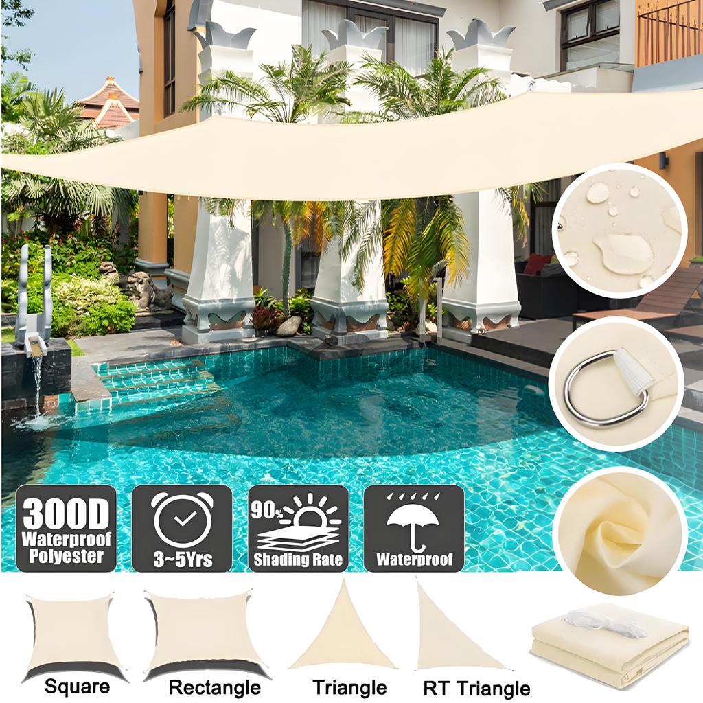 Beige Sun Shade Sail Waterproof Shade Sail for Outdoor Garden Patio Party 98% UV Block Sunscreen