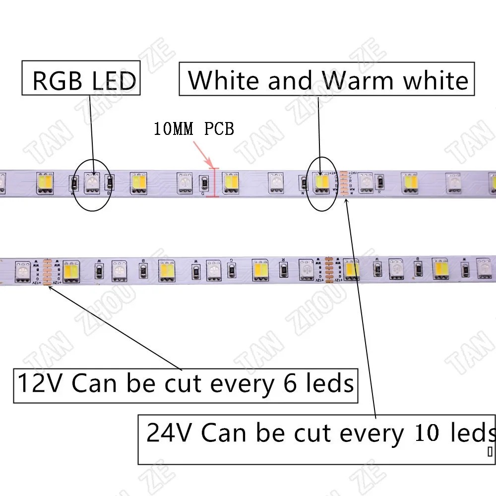 DC12V 24V 5050 LED Strip RGBW Flexible LED Light 60LED/m NW 4000K UV IP20/IP65 RGB+White/+Warm White
