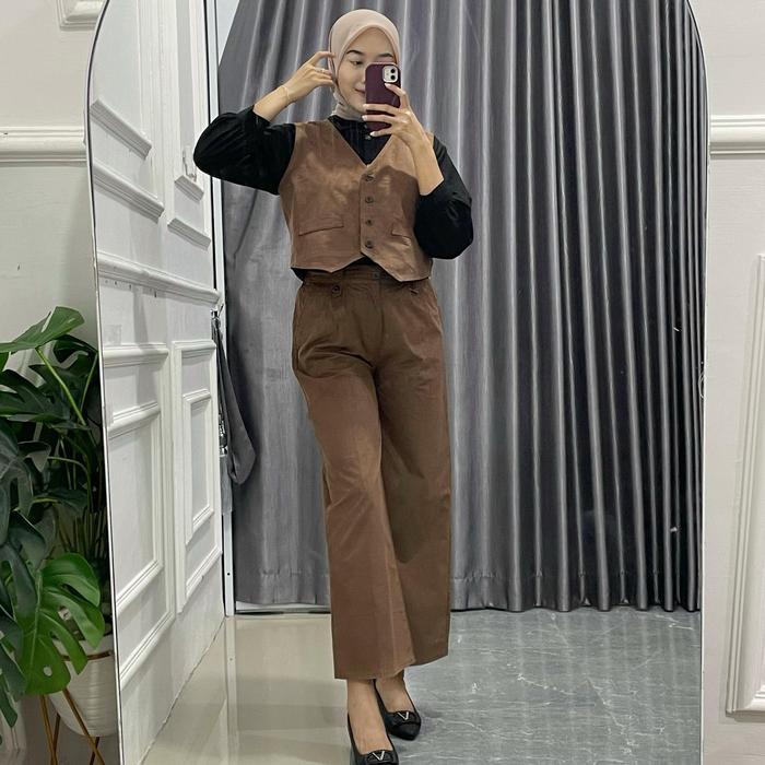 Viora Set Rompi dan Celana Wanita Corduroy One Set Setelan Wanita Kekinian