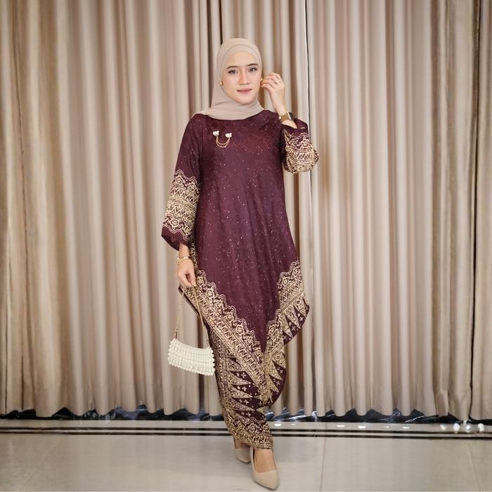 FREYA Set Baju Kurung Melayu Viscose dan Rok Lilit Batik