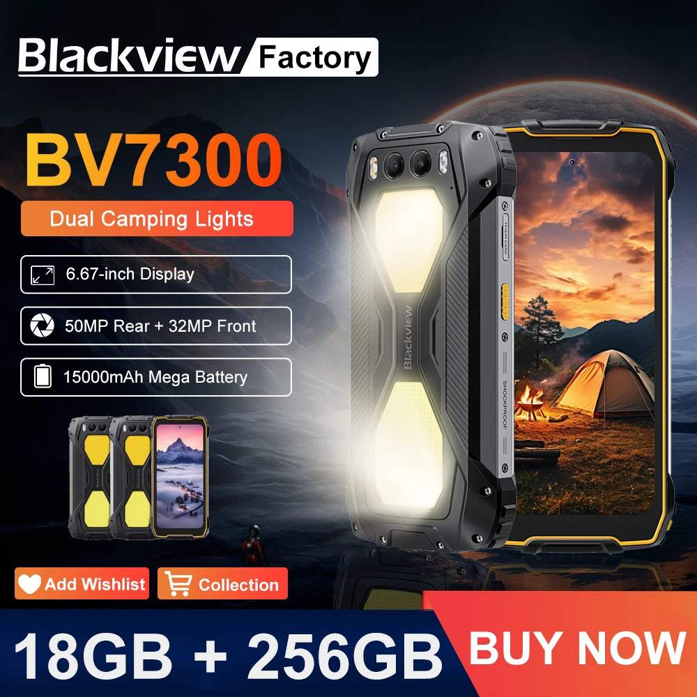 Blackview BV7300 Rugged Phone 18GB(6+12) 256GB Dual Camping Lights Call Phone Helio G81 Octa Core