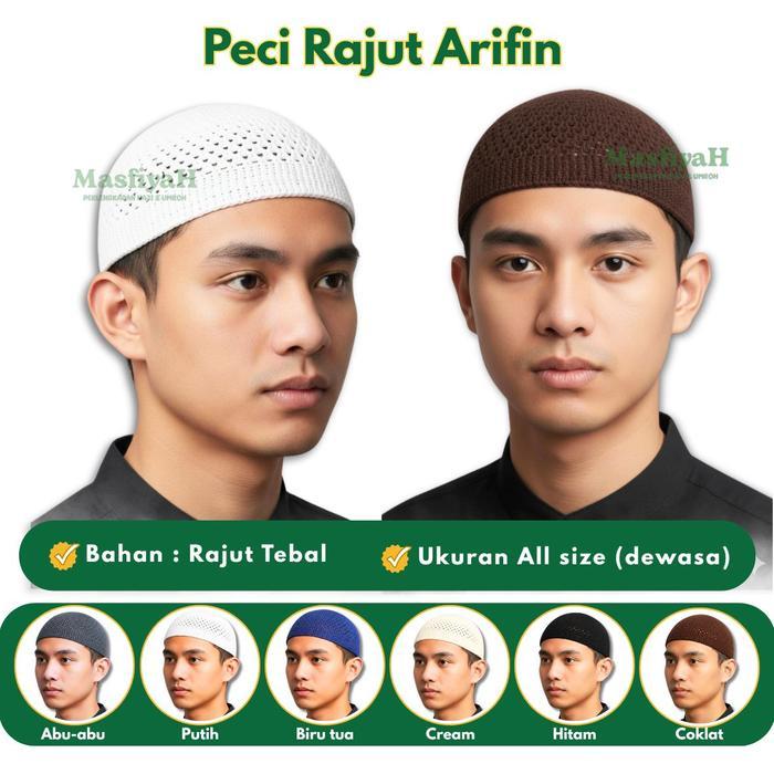 (1Kodi) Peci Arifin Rajut Peci Rajut Arifin Peci Rajut Dewasa Peci Putih Peci Hitam Peci Rajut Polos