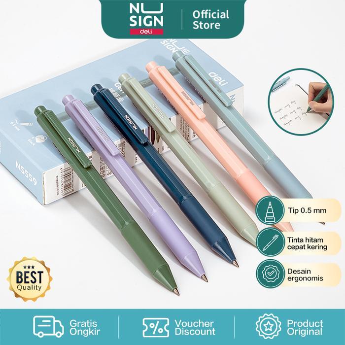 [] Deli Nusign Gel Pen/Gel Pen Cetek 0.5mm Tinta Hitam Warna Pastel NS559