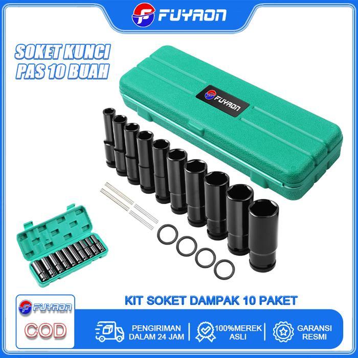 FUYAONCODImpact Socket Set 10/46 Buah 1/2 Inci 8-24 Mm Diperpanjang Impact Socket Wrench Set Impact