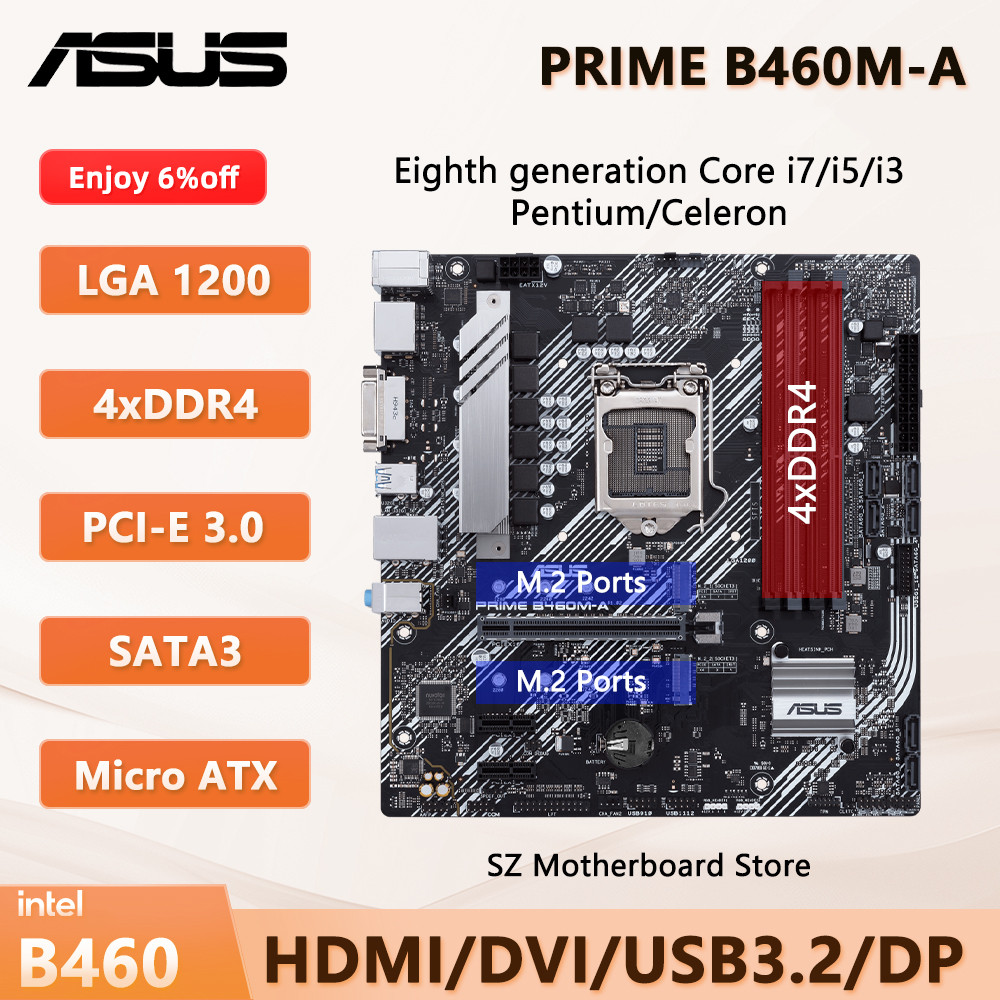 ASUS PRIME B460M-A motherboard B460 placa me LGA1200 CPU Support i5-10400 i7-10700 i9-10900