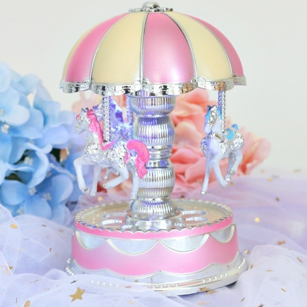 Creative Exquisite Carousel Music Box Luminous Cartoon Carousel Ornaments Plastic Gifts Horse Music