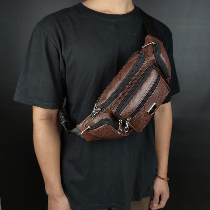 Eiger - Amstar - Tas Selempang Kulit Pu 7 Ruang Waistbag Tas Pinggang Pria Wanita Dewasa
