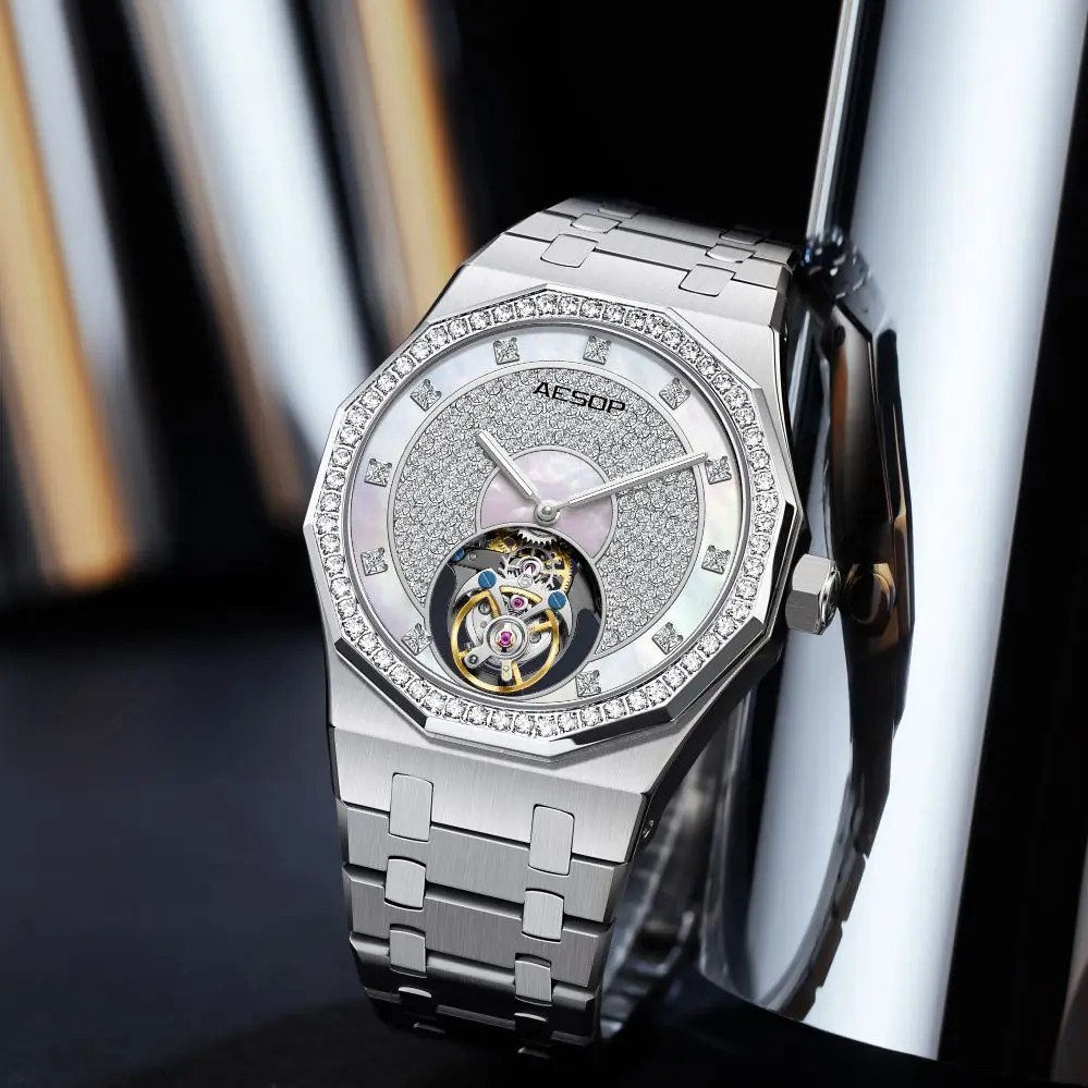 AESOP Flying Tourbillon Mechanical Skeleton Watch For Man Watches Waterproof Wristwatches Sapphire