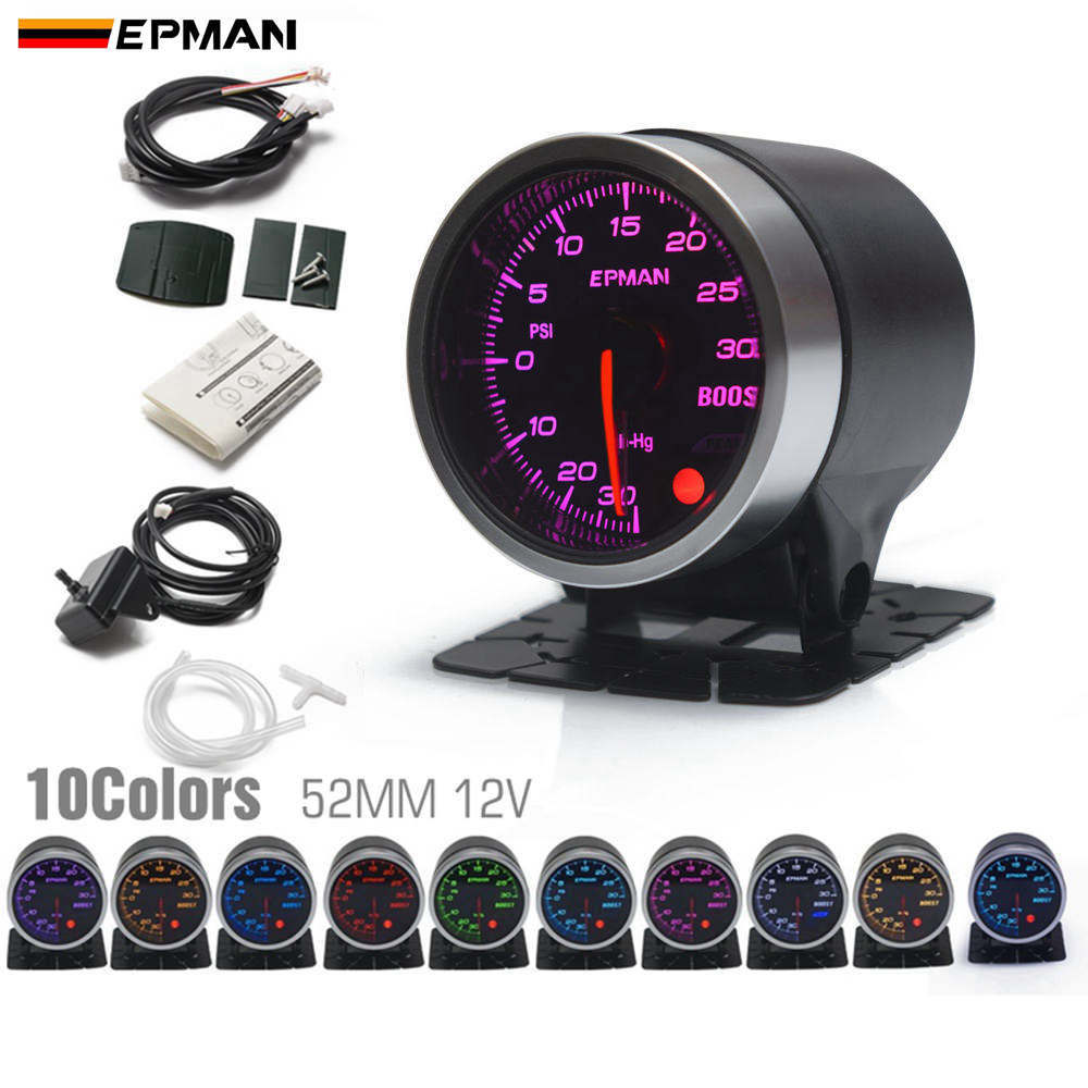 EPMAN 2" 52mm Smoke Car Auto Digital Multicolour PSI Turbo Boost Gauge Meter + Pod Holder+Sensor EPX