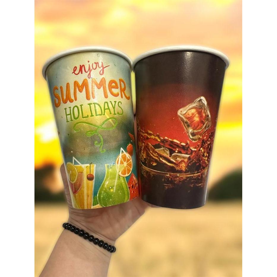 Gelas Kertas Jus Paper Cup 16 Oz Motif RANDOM Isi 50 Pcs