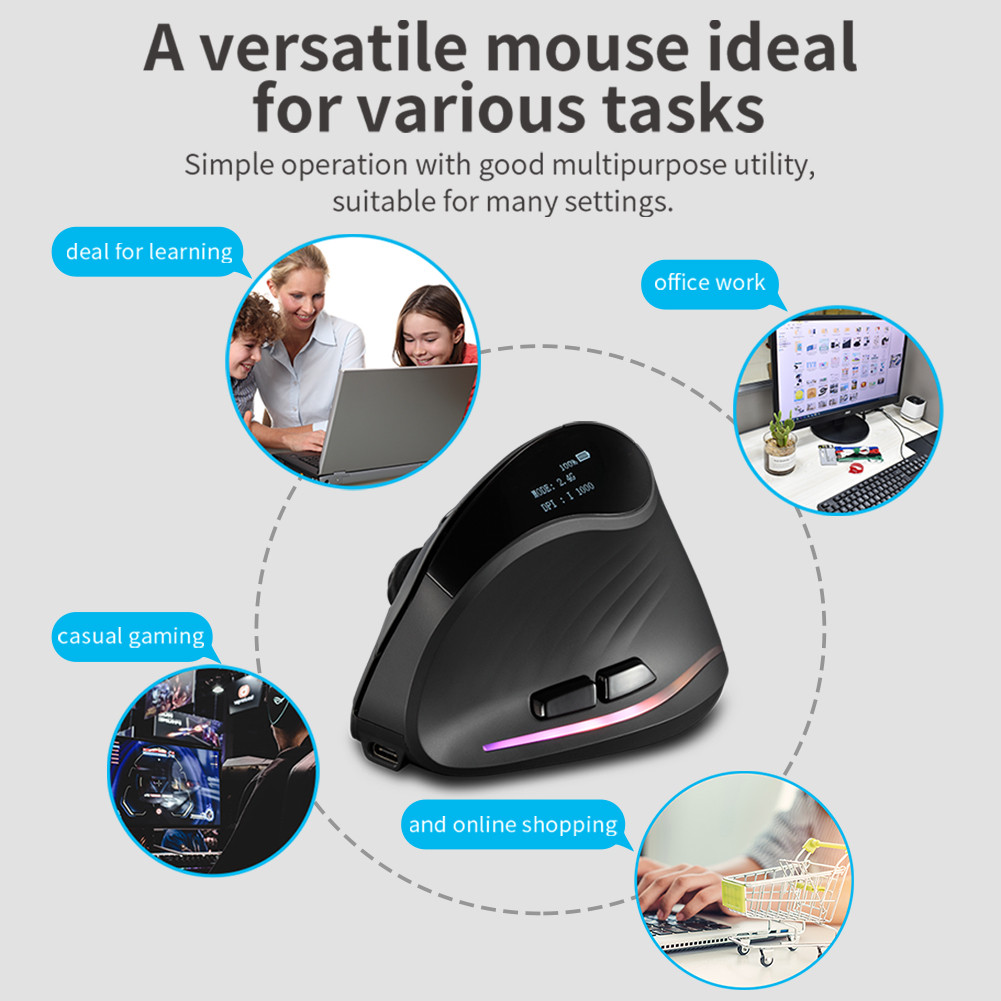 Ergonomic Mouse Adjustable DPI Vertical Mouse 7 Buttons Wireless Vertical Ergonomic Optical Mouse