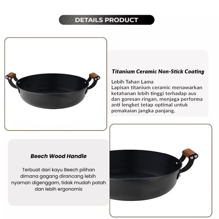 Koch&Backen Light Cast Iron Titanium Ceramic Honeycomb Nonstick Shallow Casserole - Panci Wajan Besi