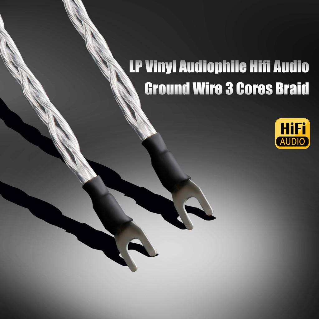 HiFi Audio Ground Wire Three braided LP Vinyl Phono Signal Line with Y Plug Gramophone Turntable Amp
