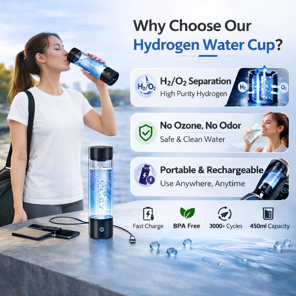 Portable Hydrogen Water Generator Bottle Rechargeable Electric Alkaline Water Ionizer Cup