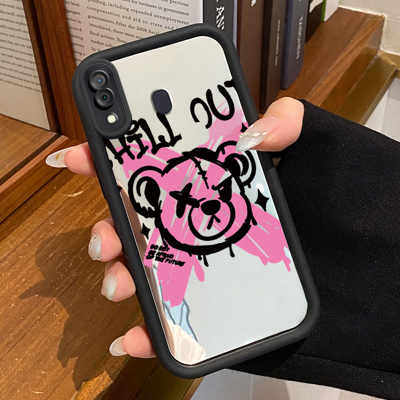 Casing Hp Samsung Galaxy A30 A20 M10s Case Casing Beruang kartun yang rusak Pola Kasus cermin tangga