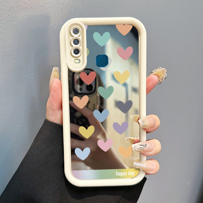 Casing Hp Untuk VIVO Y17 Y15 Y12 Y12i Y3 Y3s 2020 Case Happy Day Colorful Heart Cesing Mirror Kasing
