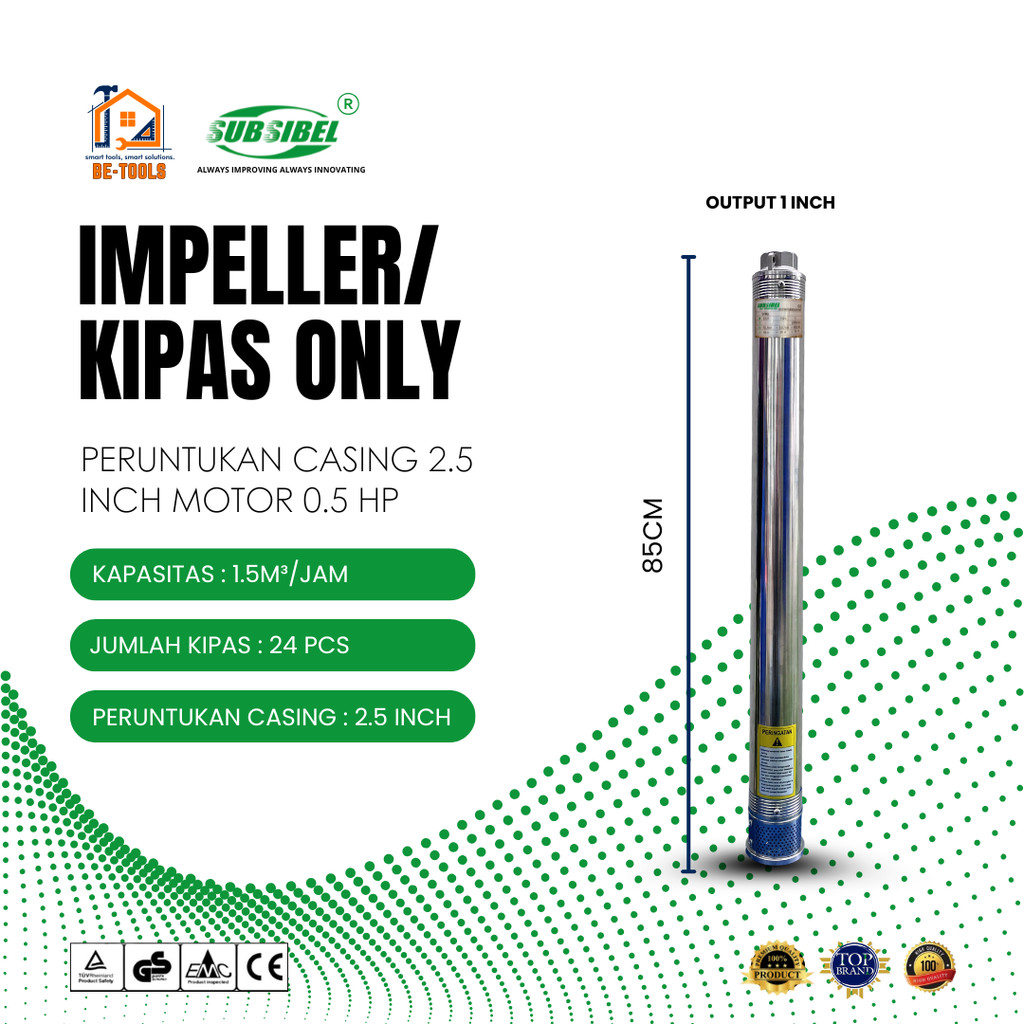 Kipas / Impeller Pompa Air Submersible 2.5 Inch 1.5/26 0.5HP  | Output 1 Inch | 1.5M³/Jam