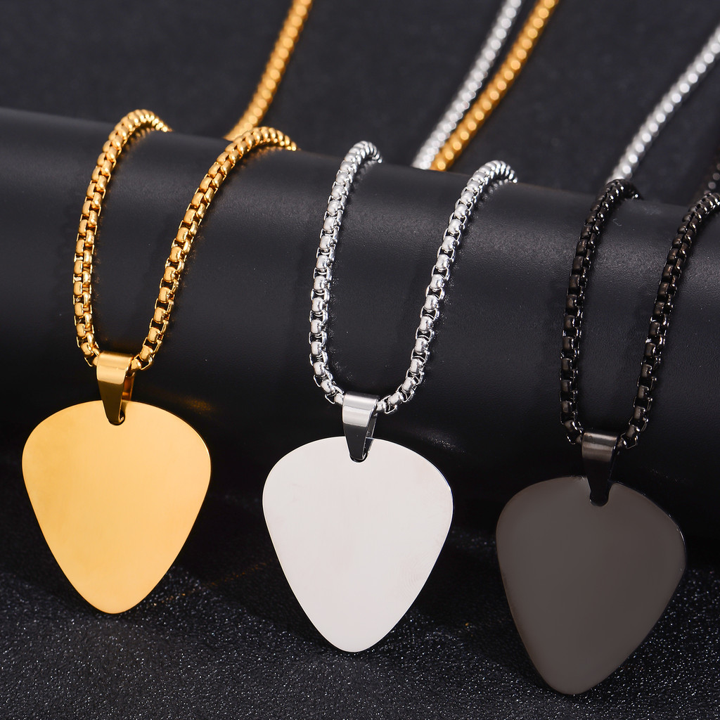 Custom Engrave Fashion Guitar Pick Pendant Necklace Stainless Steel Dog Tag Music-lovers Jewelry