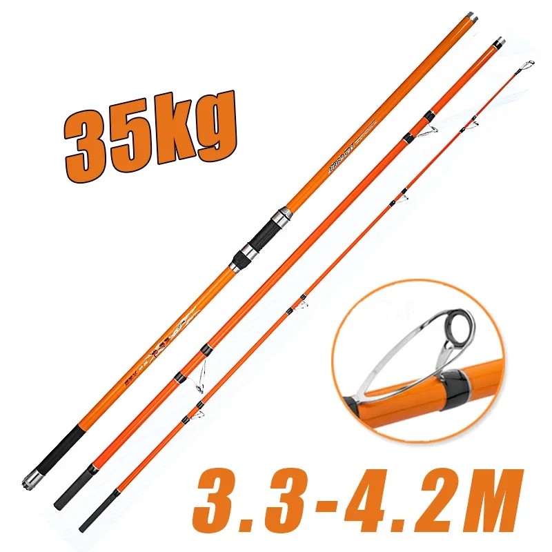 3.3M 3.6M 3.9M 4.2M Carp Rod 35kg Surf Fishing Rod Portable Travel Surf Spinning Rod 3 Piece Carbon