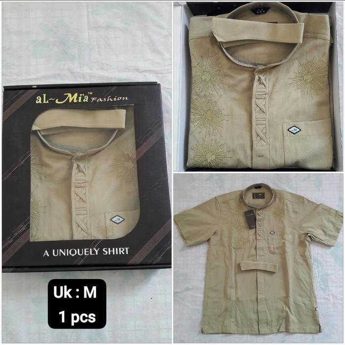 Baju Koko Al-Mia Platinum Lengan Pendek Motif Muslim Variasi Pria Dewasa